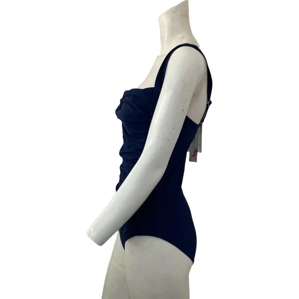 Smismivo One Piece Swimsuit Blue Ruched Womens Med